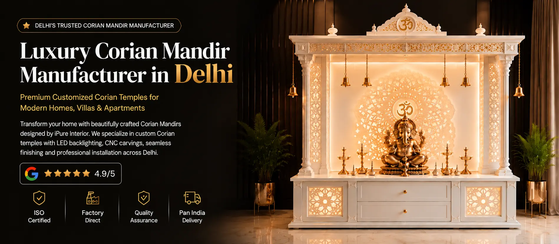 Luxury Corian Mandir Manufacturer in Delhi